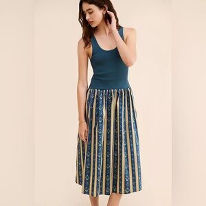 WeWoreWhat Scoop Tank Floral Midi Dress In Deep Storm Teal Size XS Anthropologie